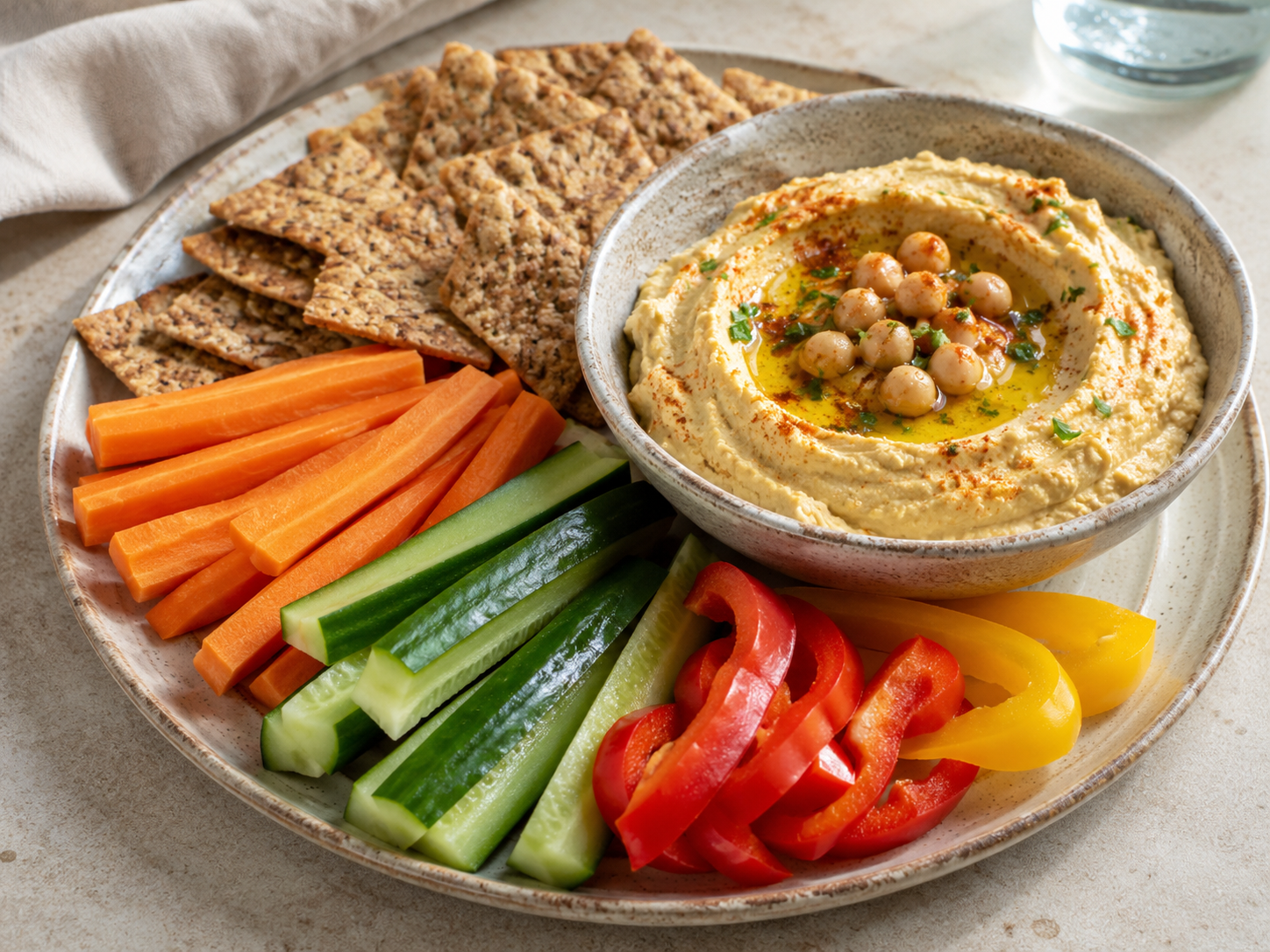 Hummus veggie crunch plate recipe